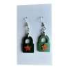 Glitter Padlock Dangle Earrings - Green Metallic Acrylic, Orange Star