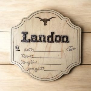 Personalized Western Longhorn Baby Sign - Announcement