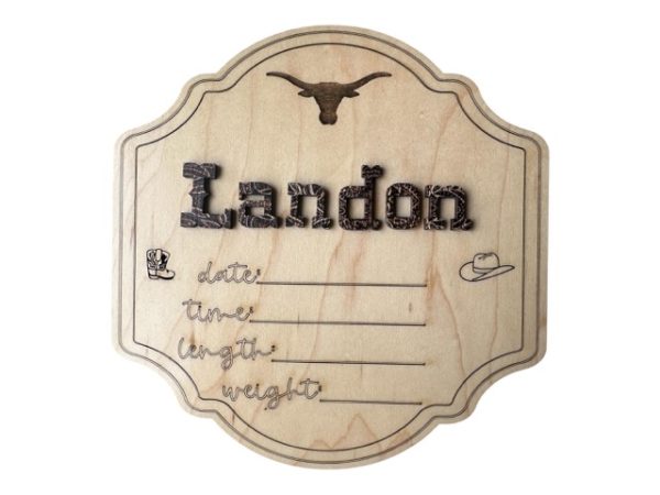 Personalized Western Longhorn Baby Sign - Announcement