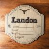Personalized Western Longhorn Baby Sign - Announcement