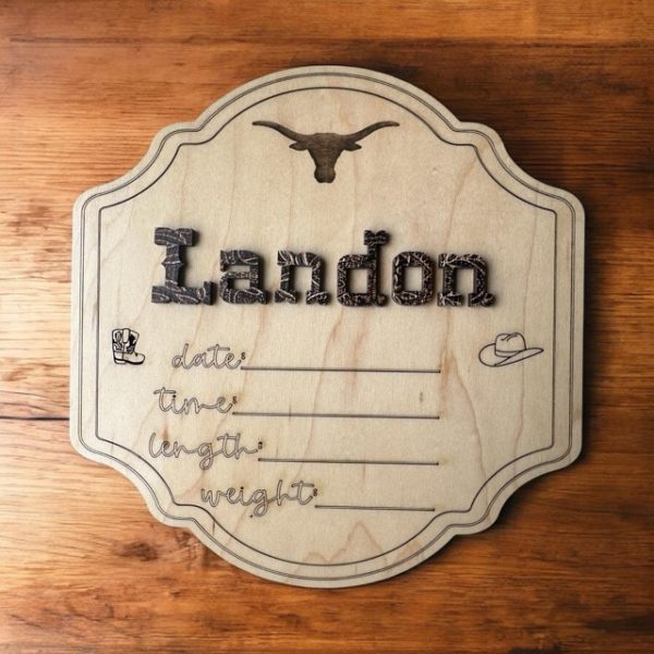 Personalized Western Longhorn Baby Sign - Announcement