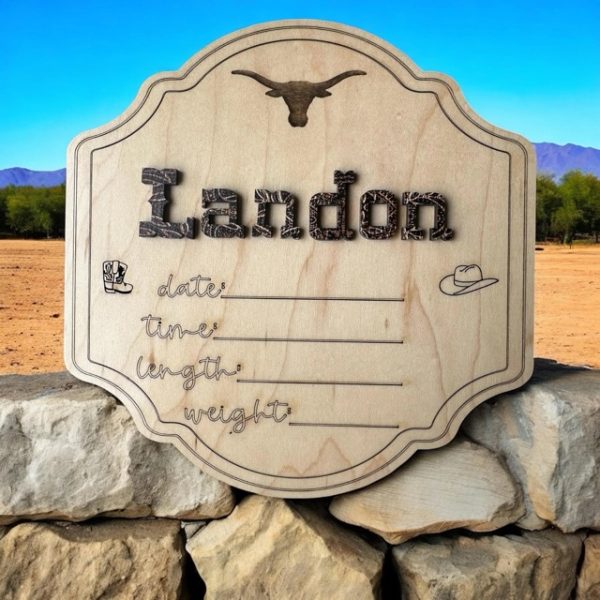 Personalized Western Longhorn Baby Sign - Announcement