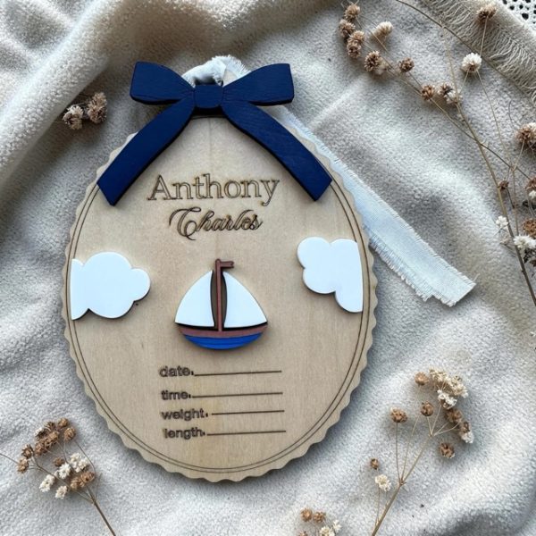 Personalized Wooden Sailboat Birth Announcement Sign
