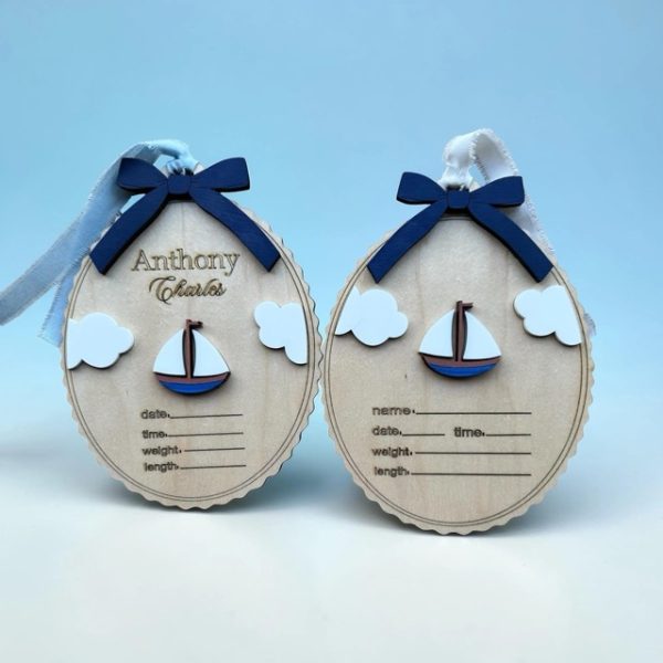 Personalized Wooden Sailboat Birth Announcement Sign