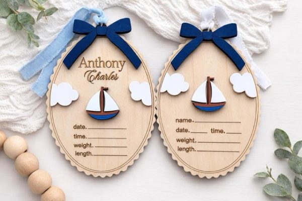Personalized Wooden Sailboat Birth Announcement Sign