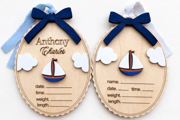 Personalized Wooden Sailboat Birth Announcement Sign