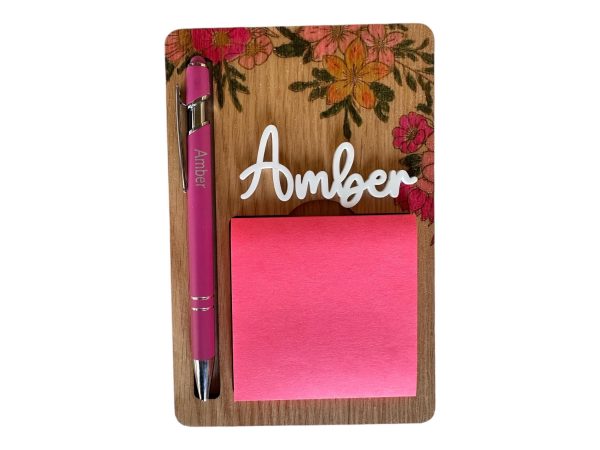 Personalized Pen and Sticky Note Holder, floral decor, office decor, handmade