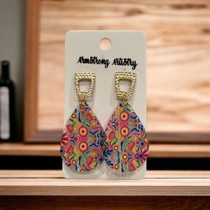 Mexican Floral Acrylic Teardrop Earrings | Talavera Inspired Fiesta Statement Jewelry