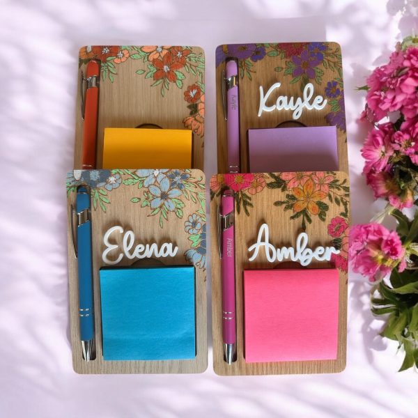 Personalized Pen and Sticky Note Holder, floral decor, office decor, handmade
