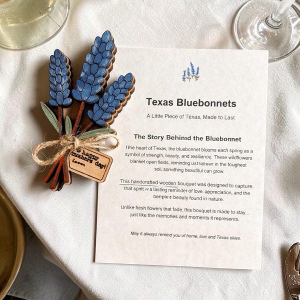 Personalized Texas Bluebonnet Wooden Magnet, Custom Engraved Bouquet Gift
