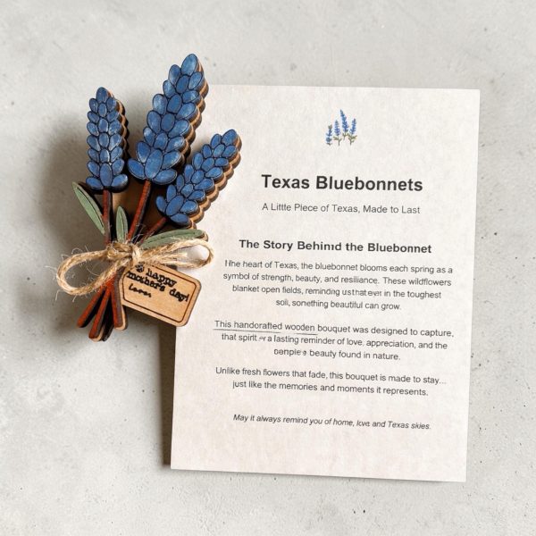 Personalized Texas Bluebonnet Wooden Magnet, Custom Engraved Bouquet Gift