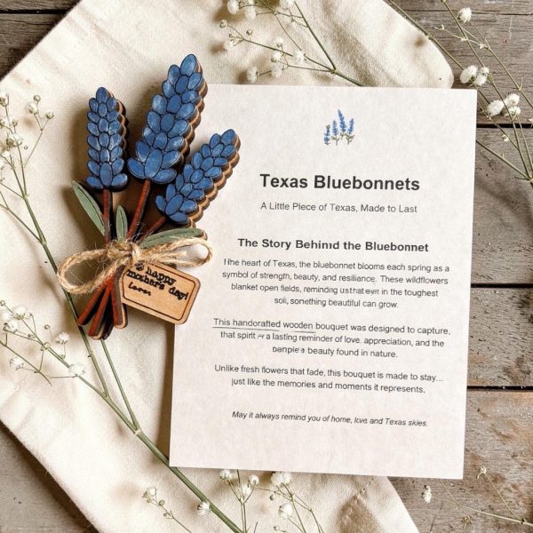 Personalized Texas Bluebonnet Wooden Magnet, Custom Engraved Bouquet Gift