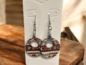Western Aztec Oval Dangle Earrings | Acrylic Boho Southwest Pattern Earrings | Lightweight Cowgirl Statement Jewelry
