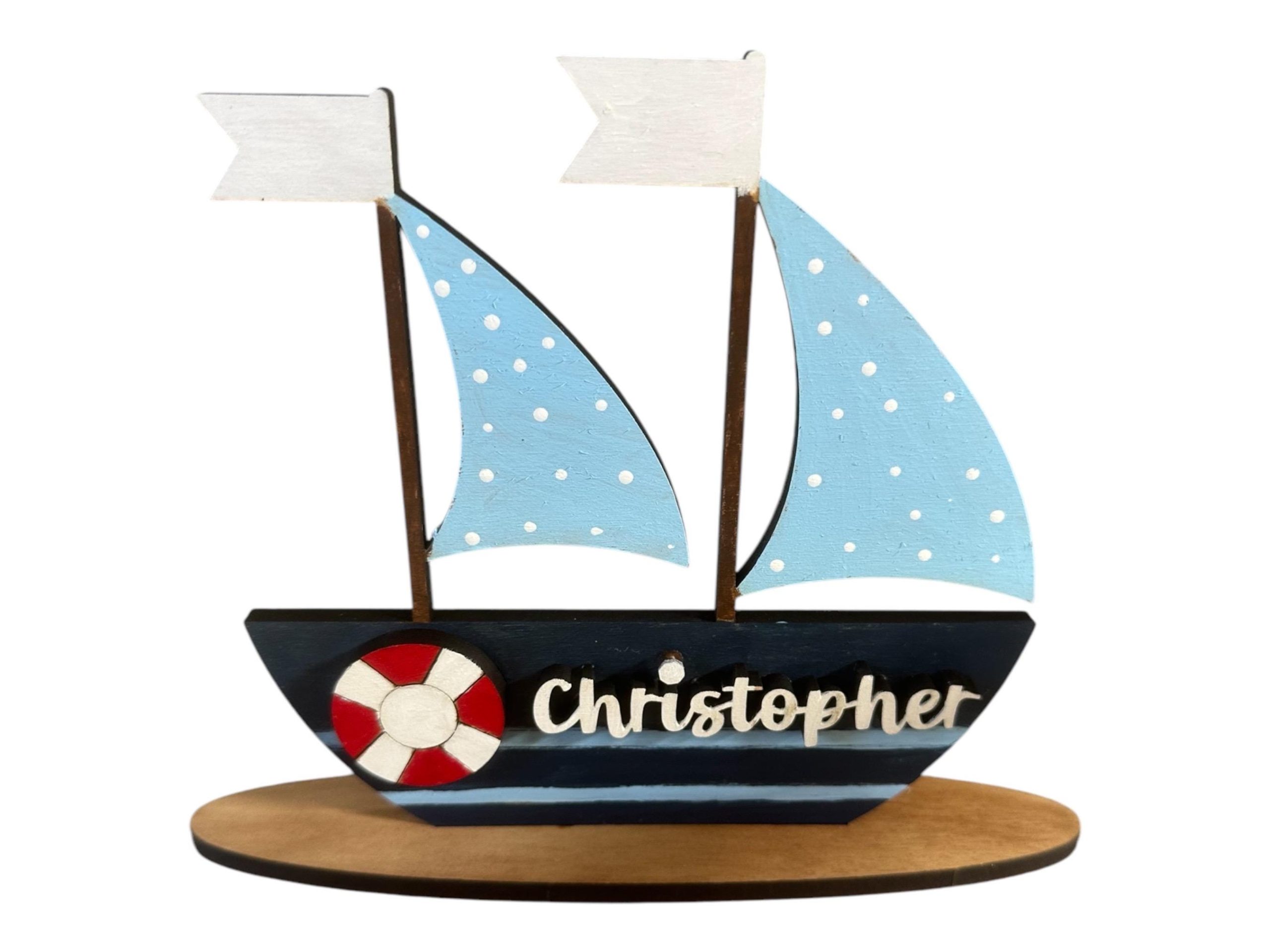 Personalized Hand-Painted Birch Wood Sailboat: Nautical Nursery Decor - Image 3