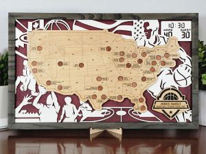Personalized NBA Stadium Travel Map: Basketball Fan Gift