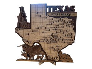 Texas State Park Travel Map,Hand Painted 3-Layer Wood Map, Adventure Tracker