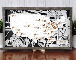 Custom Football Stadium Travel Map: 3D Layered Wood Wall Art