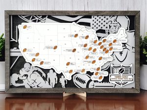 Custom Football Stadium Travel Map: 3D Layered Wood Wall Art