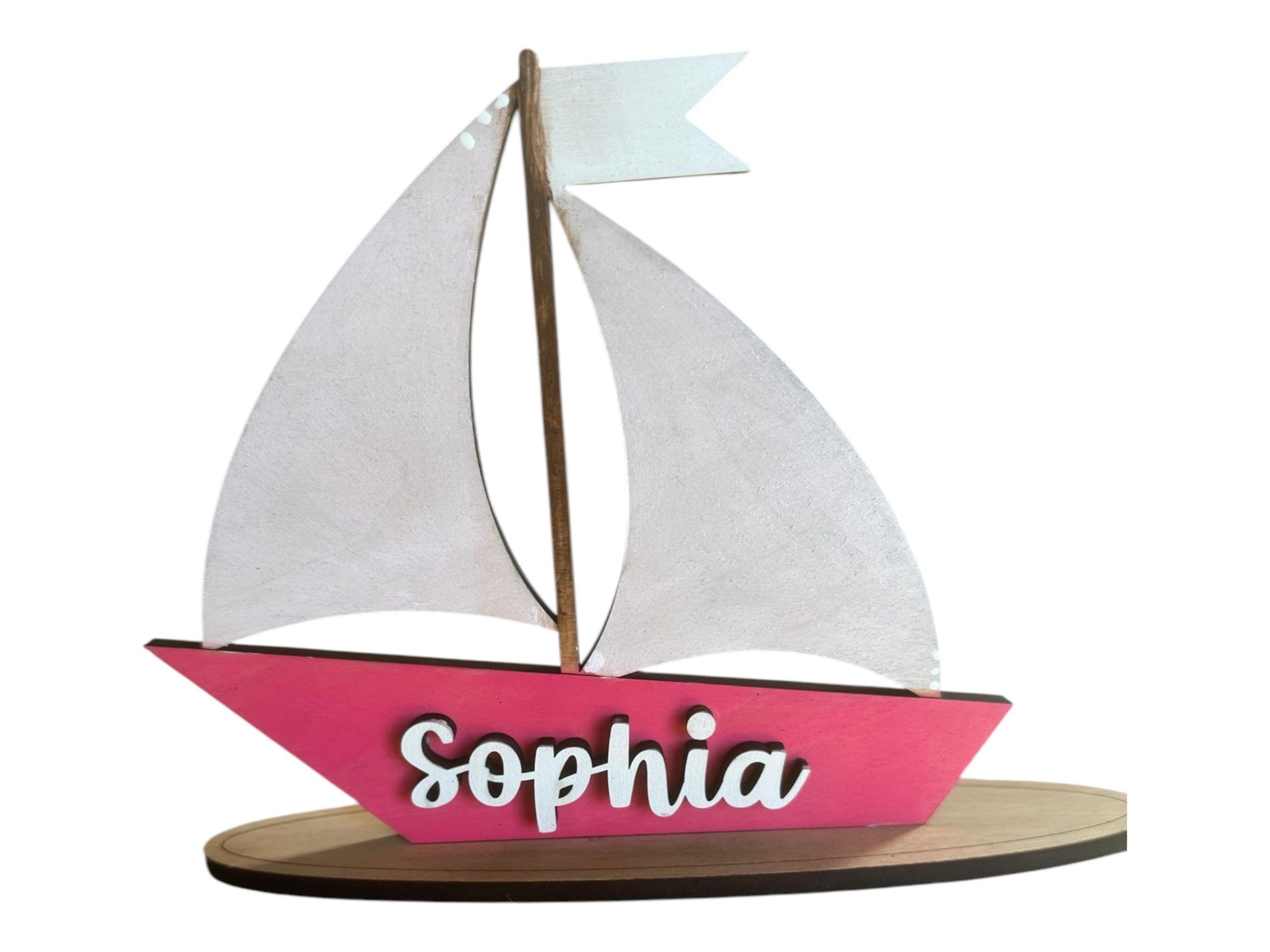 Personalized Hand-Painted Birch Wood Sailboat: Nautical Nursery Decor - Image 4
