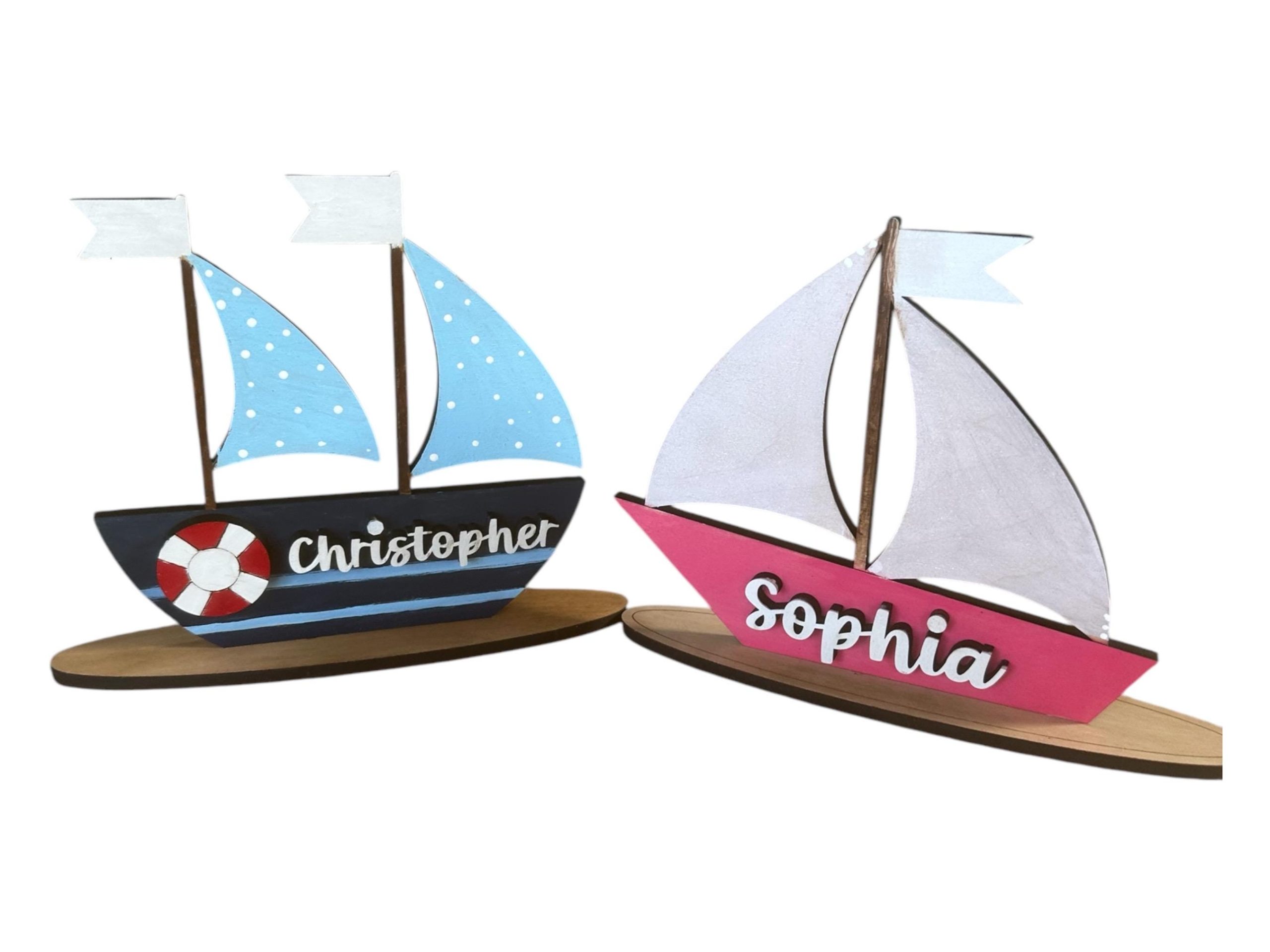 Personalized Hand-Painted Birch Wood Sailboat: Nautical Nursery Decor - Image 6