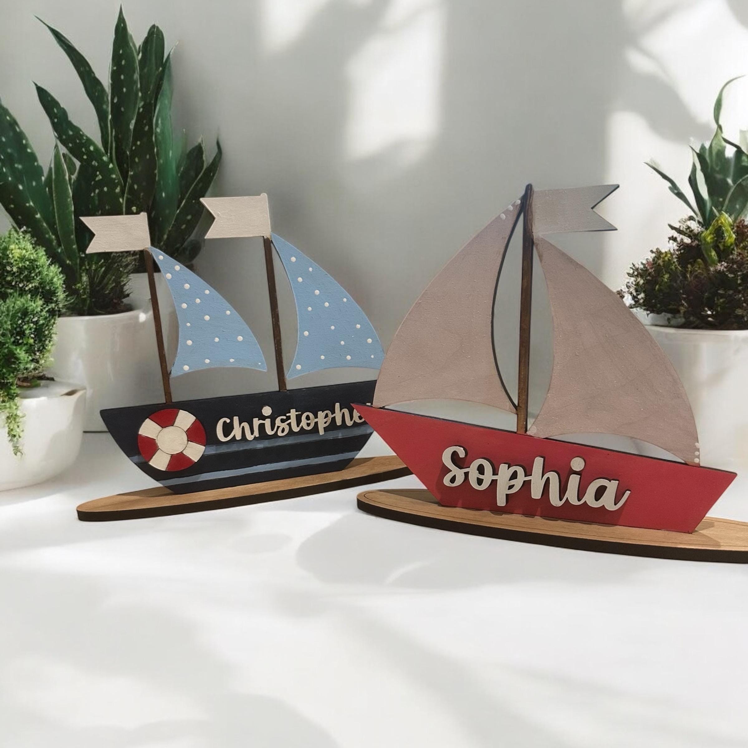 Personalized Hand-Painted Birch Wood Sailboat: Nautical Nursery Decor - Image 5