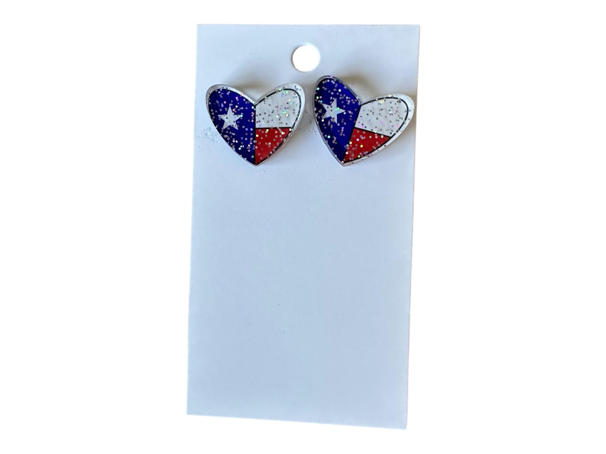 Texas Flag Glitter Heart Earrings: Patriotic Acrylic Jewelry - Image 6