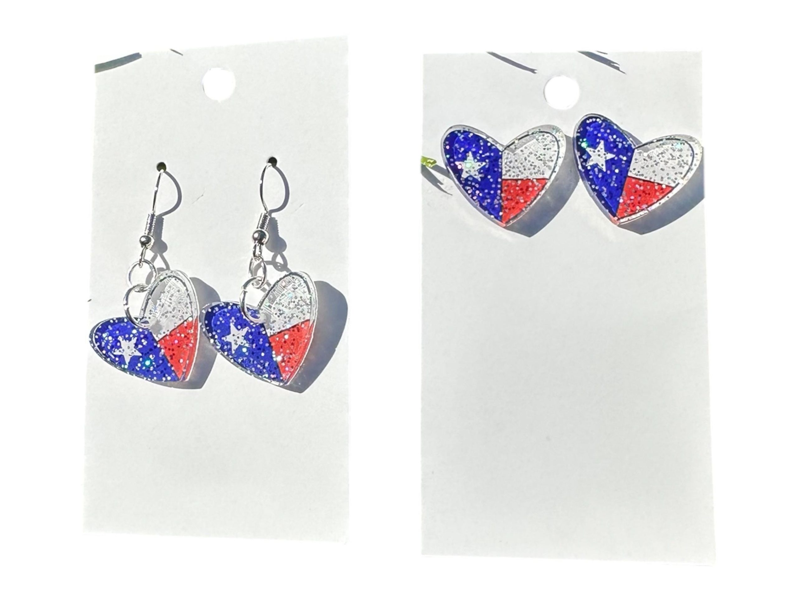Texas Flag Glitter Heart Earrings: Patriotic Acrylic Jewelry - Image 2