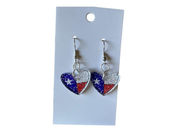 Texas Flag Glitter Heart Earrings: Patriotic Acrylic Jewelry