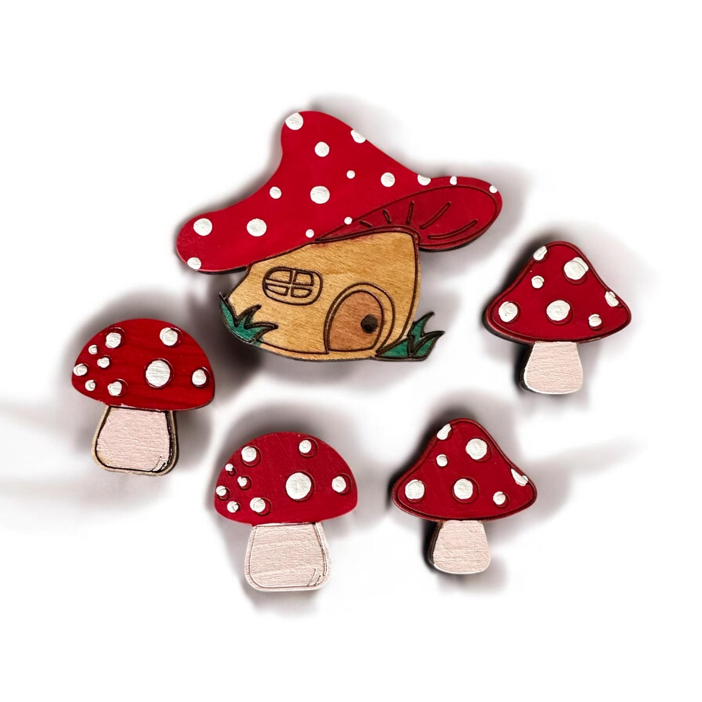 Mushroom Decorative Magnet Set-5 piece, handmade, Fridge magnets, Locker decoration