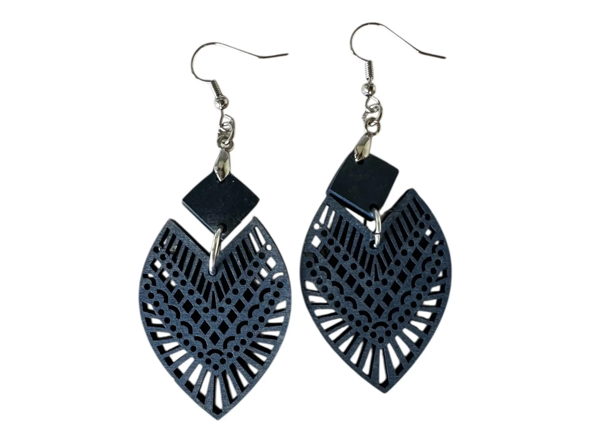 Handmade Wood Boho Dangle Earrings-intricate Pedal Cut Design, Lightweight Statement Jewelry, 4 Color Options - Image 6
