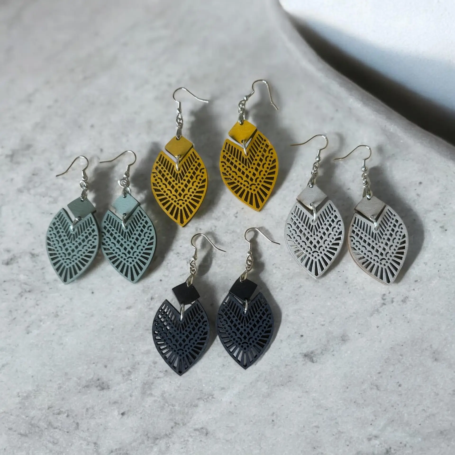Handmade Wood Boho Dangle Earrings-intricate Pedal Cut Design, Lightweight Statement Jewelry, 4 Color Options - Image 4