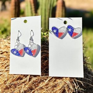 Texas Flag Glitter Heart Earrings: Patriotic Acrylic Jewelry