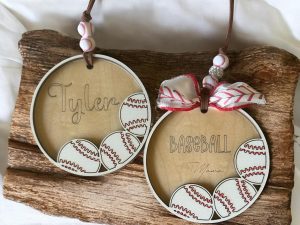 Handmade Layered Wood Baseball Car Charm | Sports Rearview Mirror Hanger