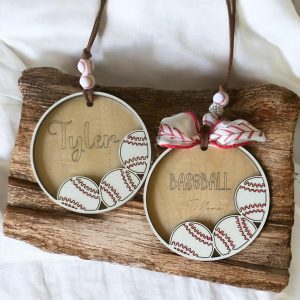 Handmade Layered Wood Baseball Car Charm | Sports Rearview Mirror Hanger