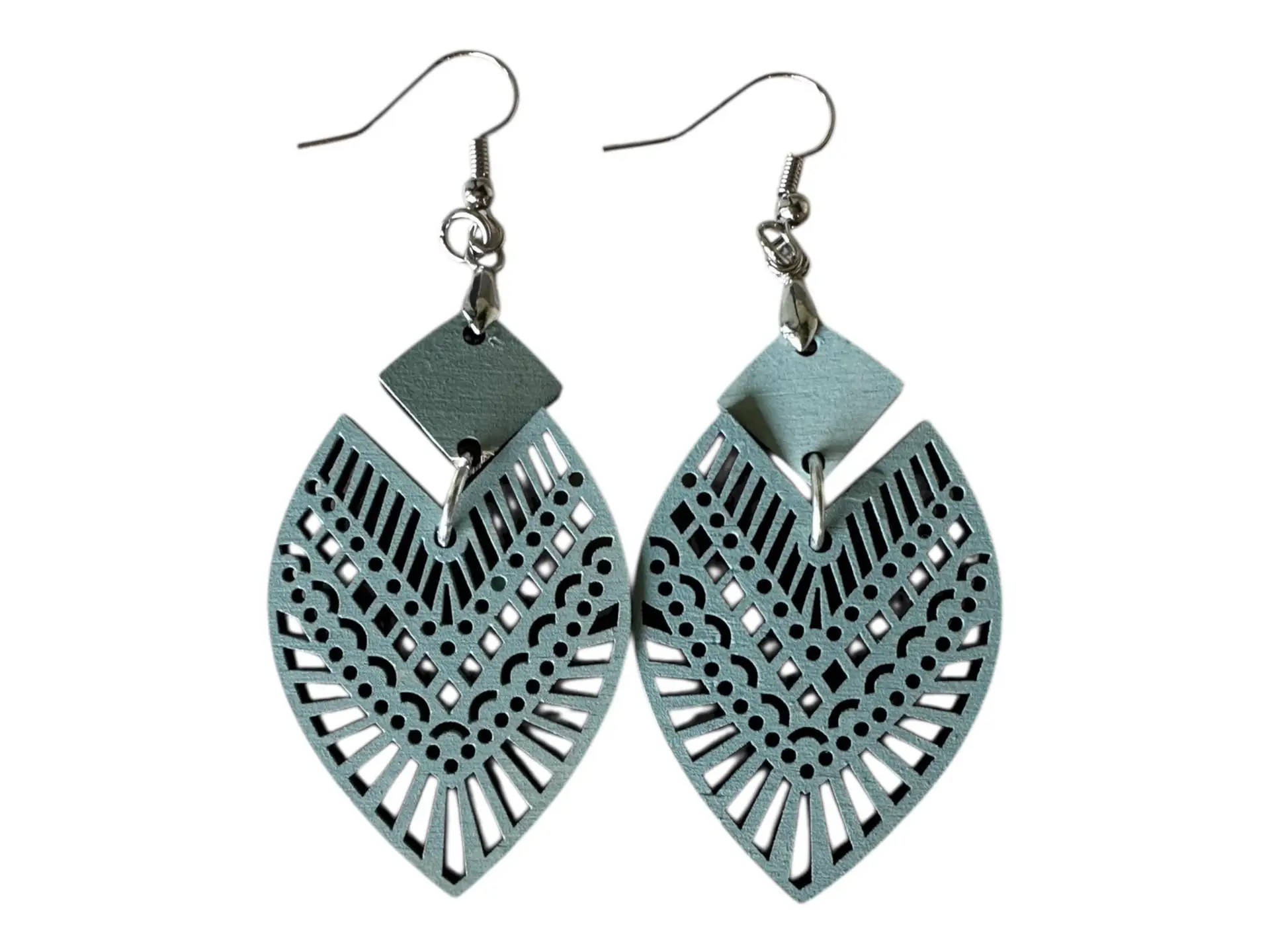Handmade Wood Boho Dangle Earrings-intricate Pedal Cut Design, Lightweight Statement Jewelry, 4 Color Options - Image 8