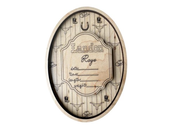 Rustic Western Baby Announcement Sign-Personalized Wood Birth Stat Plaque, Handmade