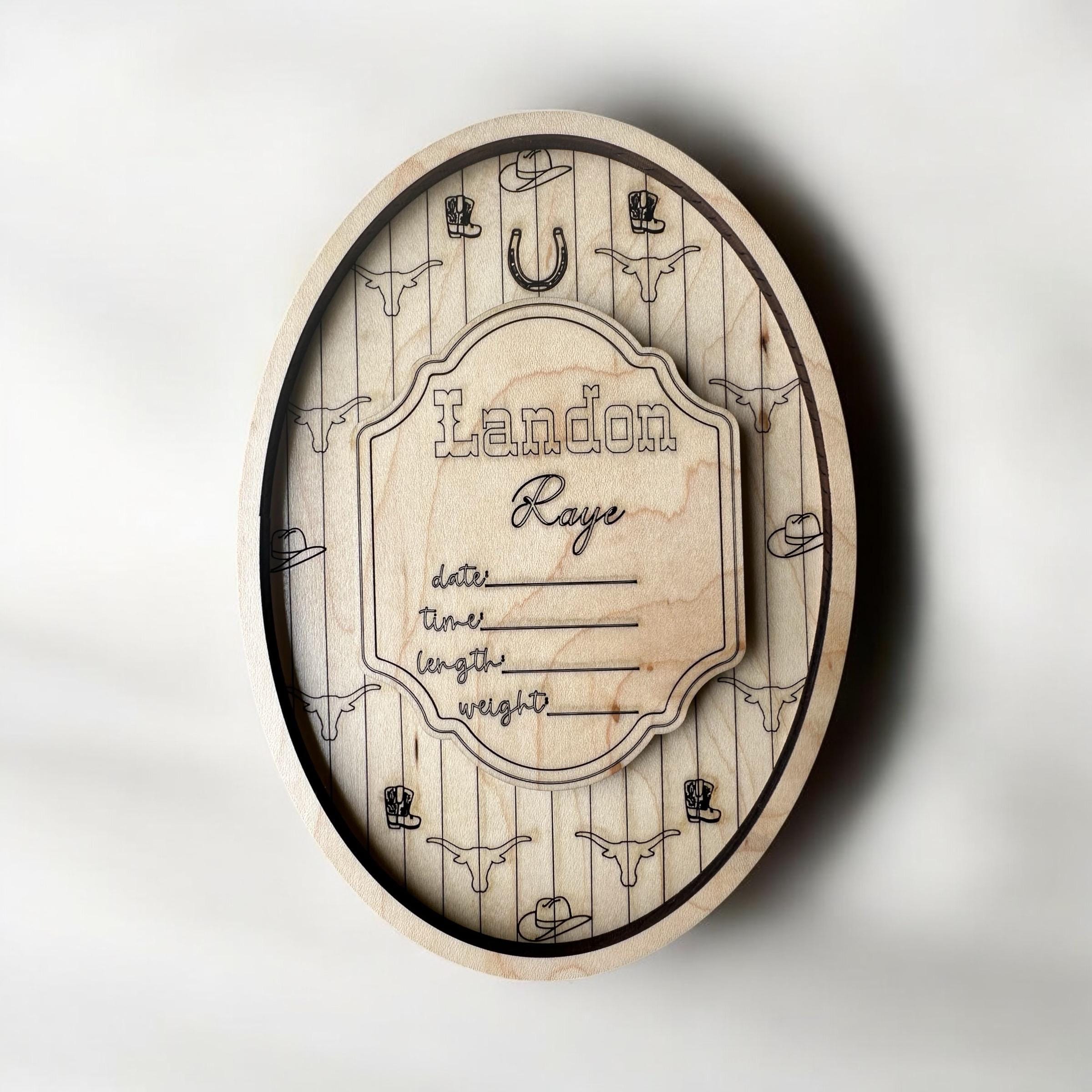 Rustic Western Baby Announcement Sign-Personalized Wood Birth Stat Plaque, Handmade