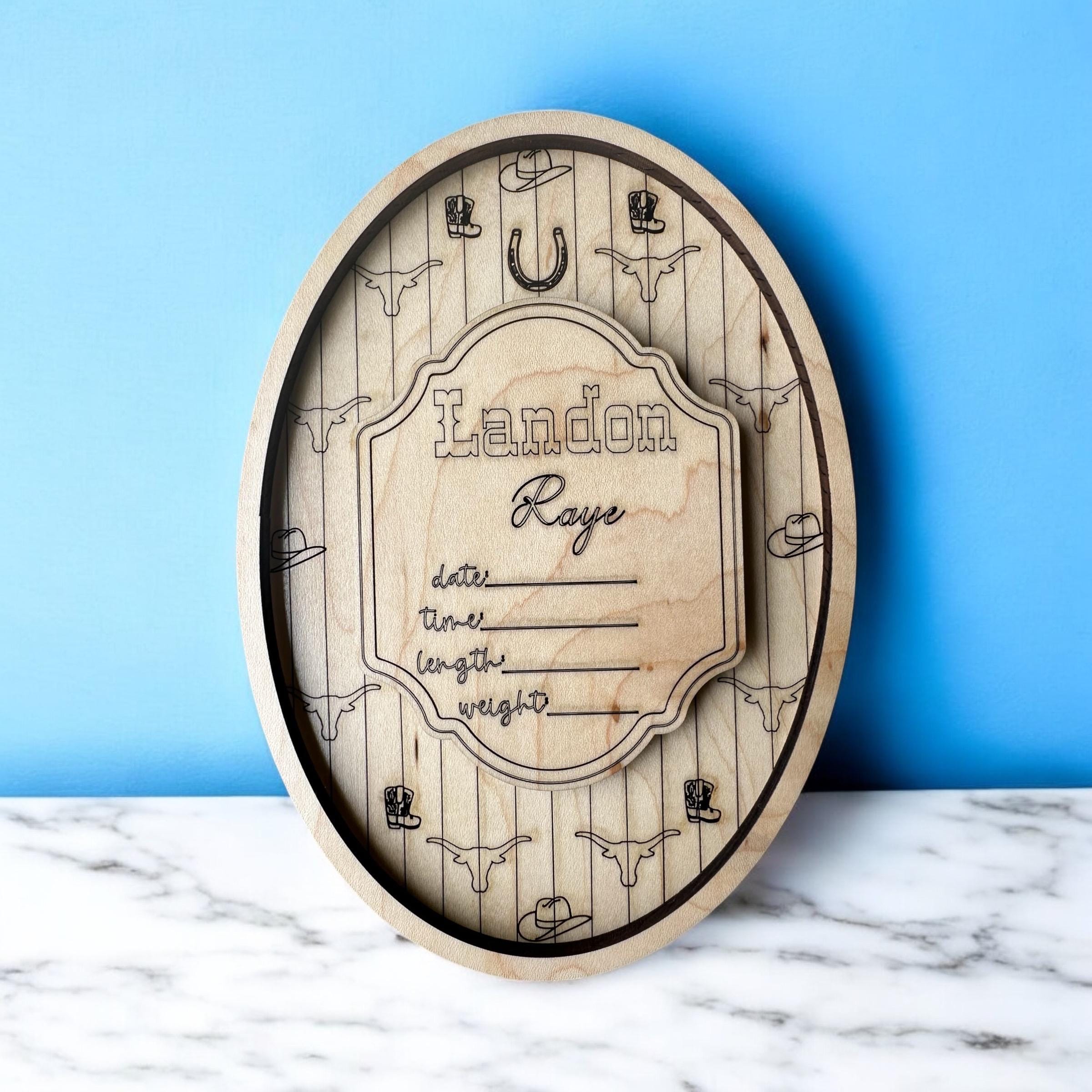 Rustic Western Baby Announcement Sign-Personalized Wood Birth Stat Plaque, Handmade - Image 4