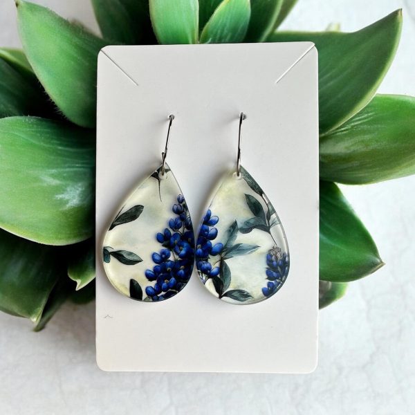 Texas Bluebonnet Earrings: Clear Acrylic Teardrop Dangles