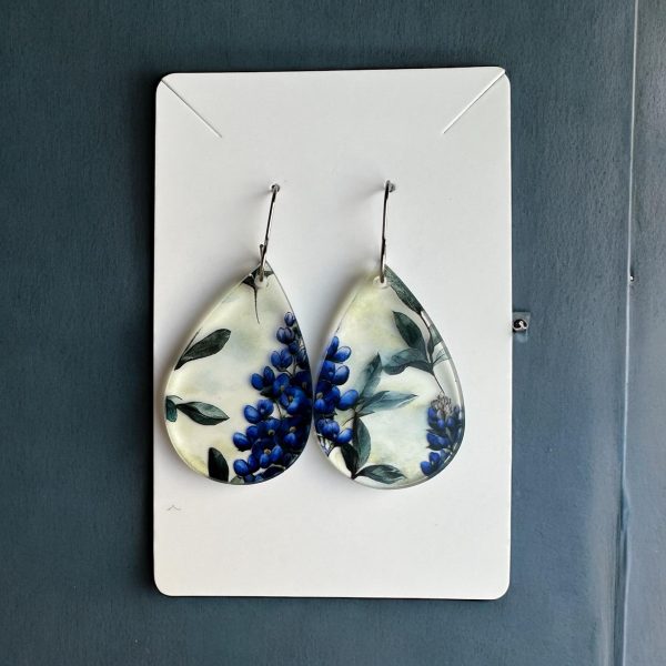 Texas Bluebonnet Earrings: Clear Acrylic Teardrop Dangles