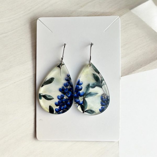 Texas Bluebonnet Earrings: Clear Acrylic Teardrop Dangles