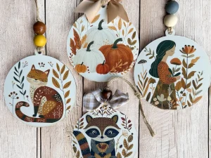 Handmade Scandinavian Wood Ornaments: Rustic Autumn Decor, Fox, Raccoon, Pumpkin, Fall Decoration