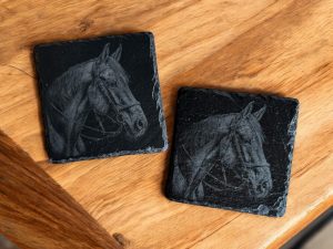 Laser Engraved Horse Slate Coaster Set: Rustic Equestrian Decor