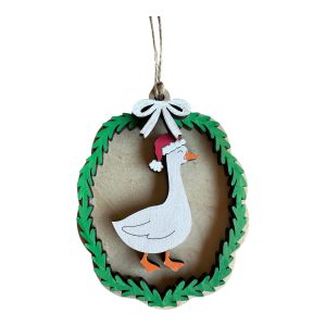 Hand Painted Christmas Goose Ornament-3.5” maple plywood, Laser Cut Holiday Decor