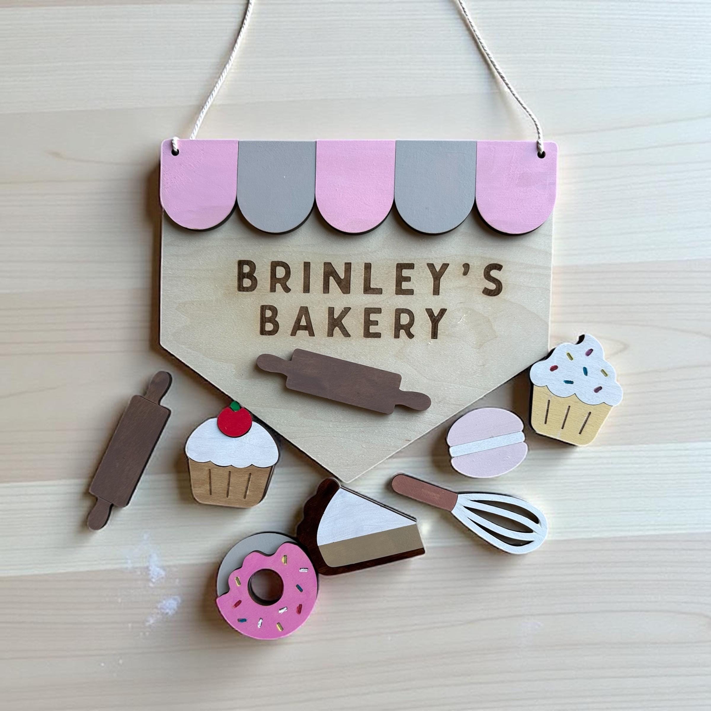 Personalized Kids Bakery Play Set: Hand Painted Maple Plywood Pretend Play - Image 5