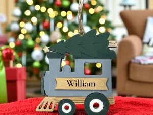Personalized Train Ornament: Handmade Acrylic & Wood Christmas Keepsake