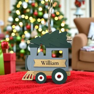 Personalized Train Ornament: Handmade Acrylic & Wood Christmas Keepsake