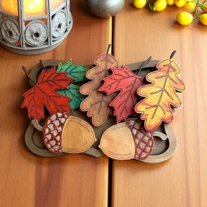 Hand Painted Wood Acorns and Leaves Display: Fall Farmhouse Decor, Maple Plywood, Laser Cut