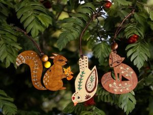 Fall Scandinavian Ornament Set: Rustic Woodland Folk Art, Fall Decor, Hand Painted, Maple Plywood