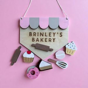 Personalized Kids Bakery Play Set: Hand Painted Maple Plywood Pretend Play